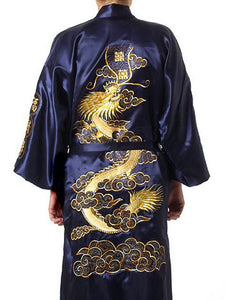 Men's Satin Silk Robe Embroidery Dragon