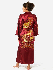 Men's Satin Silk Robe Embroidery Dragon