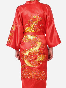 Men's Satin Silk Robe Embroidery Dragon