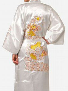 Men's Satin Silk Robe Embroidery Dragon