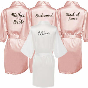 Elegance and luxury bride bridesmaid robe with white black letters