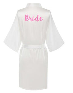 Elegance and luxury bride bridesmaid robe with white black letters