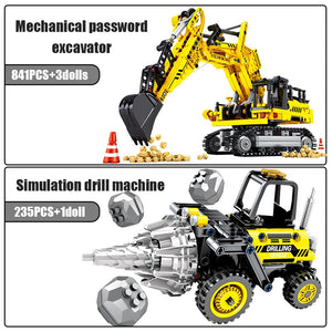 City Engineering Bulldozer Crane Technic Car Truck Excavator Roller Building Blocks