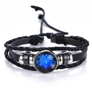 Constellation Black punk Leather Bracelet