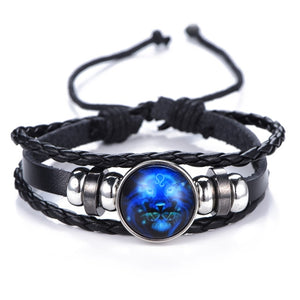 Constellation Black punk Leather Bracelet