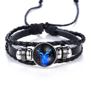 Constellation Black punk Leather Bracelet