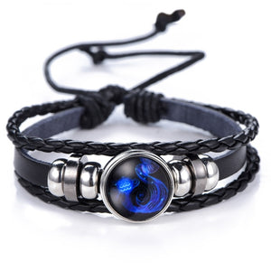 Constellation Black punk Leather Bracelet