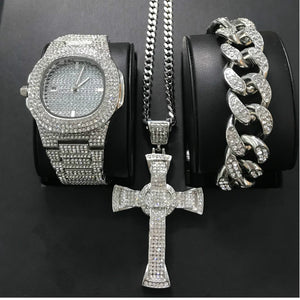 Luxury Watch & Bracelet & Necklace Combo Set