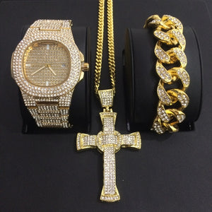 Luxury Watch & Bracelet & Necklace Combo Set