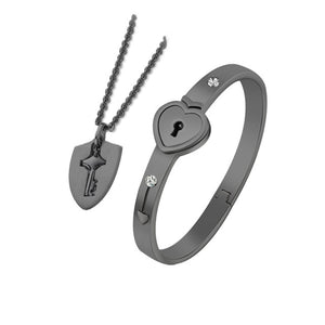 Concentric Lock Key Bracelet Necklace Couple Set