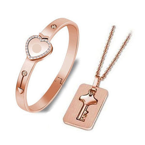 Concentric Lock Key Bracelet Necklace Couple Set