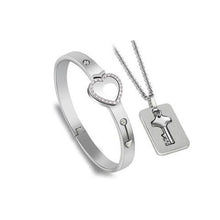 Kép betöltése a galériamegjelenítőbe: Concentric Lock Key Bracelet Necklace Couple Set
