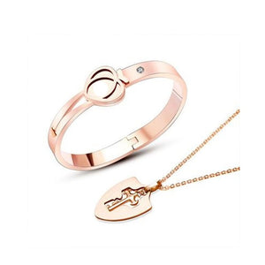 Concentric Lock Key Bracelet Necklace Couple Set