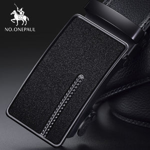 Fashion Automatic Buckle Black Genuine Leather Belt