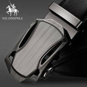 Fashion Automatic Buckle Black Genuine Leather Belt