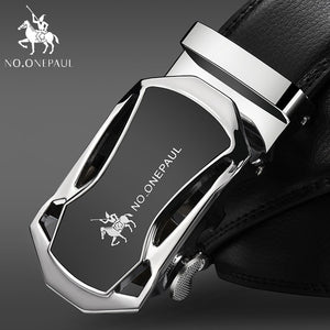 Fashion Automatic Buckle Black Genuine Leather Belt