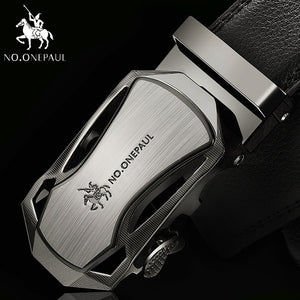 Fashion Automatic Buckle Black Genuine Leather Belt