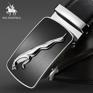 Fashion Automatic Buckle Black Genuine Leather Belt