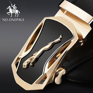 Fashion Automatic Buckle Black Genuine Leather Belt