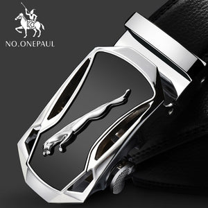 Fashion Automatic Buckle Black Genuine Leather Belt