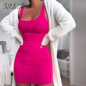 Square Neck Sleeveless sexy Dress