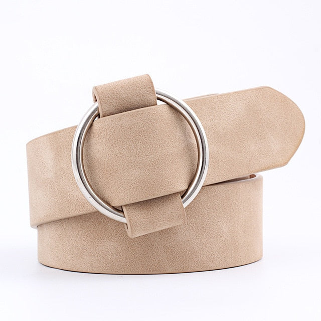 Double Ring Women Belt Fashion Waist Belt PU Leather Metal Buckle