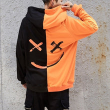 将图片加载到图库查看器，Men Smile Hoodies 2019 Winter Hip Hop Print Oversized Sweatshirts Fashion Patchwork Unisex Couple Streetwear Men Women Hoodies
