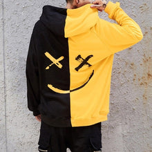 将图片加载到图库查看器，Men Smile Hoodies 2019 Winter Hip Hop Print Oversized Sweatshirts Fashion Patchwork Unisex Couple Streetwear Men Women Hoodies
