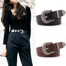 Cargar imagen en el visor de la galería, Black Leather Belt Women Metal Heart Buckle
