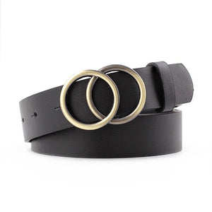 Black Leather Belt Women Metal Heart Buckle