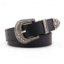 将图片加载到图库查看器，Black Leather Belt Women Metal Heart Buckle
