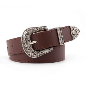 Black Leather Belt Women Metal Heart Buckle