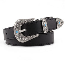 Cargar imagen en el visor de la galería, Black Leather Belt Women Metal Heart Buckle
