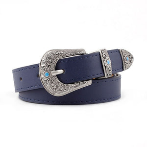 Black Leather Belt Women Metal Heart Buckle