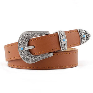 Black Leather Belt Women Metal Heart Buckle