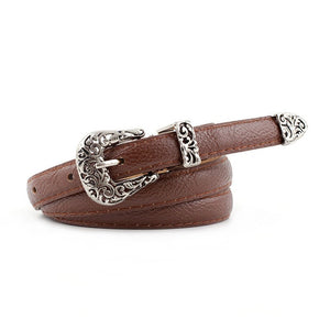 Black Leather Belt Women Metal Heart Buckle