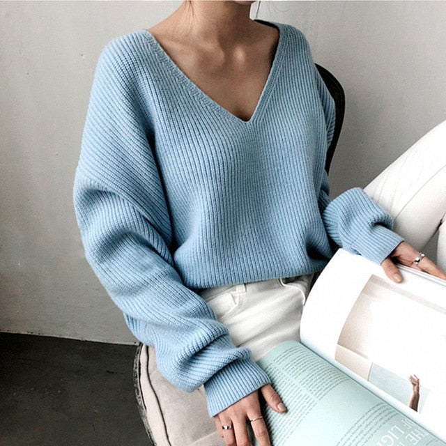 Knitwear sexy V-Neck Minimalist Tops