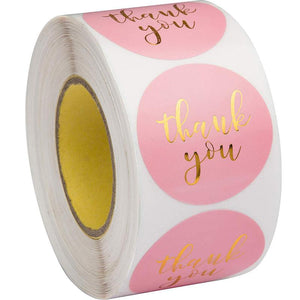 Pink Paper Label Stickers Gold Thank You Sticker