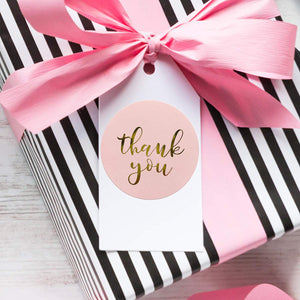 Pink Paper Label Stickers Gold Thank You Sticker