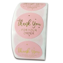 将图片加载到图库查看器，Pink Paper Label Stickers Gold Thank You Sticker
