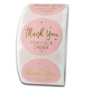 Pink Paper Label Stickers Gold Thank You Sticker