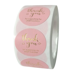 Pink Paper Label Stickers Gold Thank You Sticker