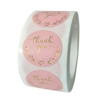 Load image into Gallery viewer, Pink Paper Label Stickers Gold Thank You Sticker
