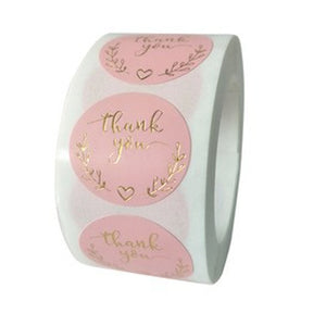 Pink Paper Label Stickers Gold Thank You Sticker