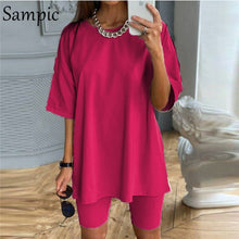 Cargar imagen en el visor de la galería, Sexy Women Summer O Neck Short Sleeve Shirt And Shorts Suit
