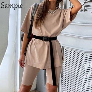 Sexy Women Summer O Neck Short Sleeve Shirt And Shorts Suit