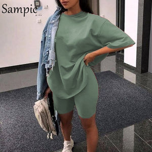 Sexy Women Summer O Neck Short Sleeve Shirt And Shorts Suit