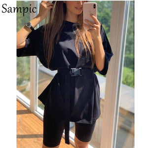 Sexy Women Summer O Neck Short Sleeve Shirt And Shorts Suit