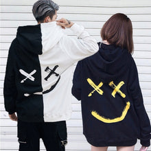 将图片加载到图库查看器，Men Smile Hoodies 2019 Winter Hip Hop Print Oversized Sweatshirts Fashion Patchwork Unisex Couple Streetwear Men Women Hoodies
