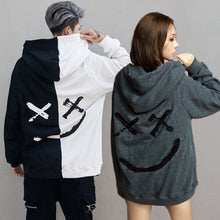 将图片加载到图库查看器，Men Smile Hoodies 2019 Winter Hip Hop Print Oversized Sweatshirts Fashion Patchwork Unisex Couple Streetwear Men Women Hoodies
